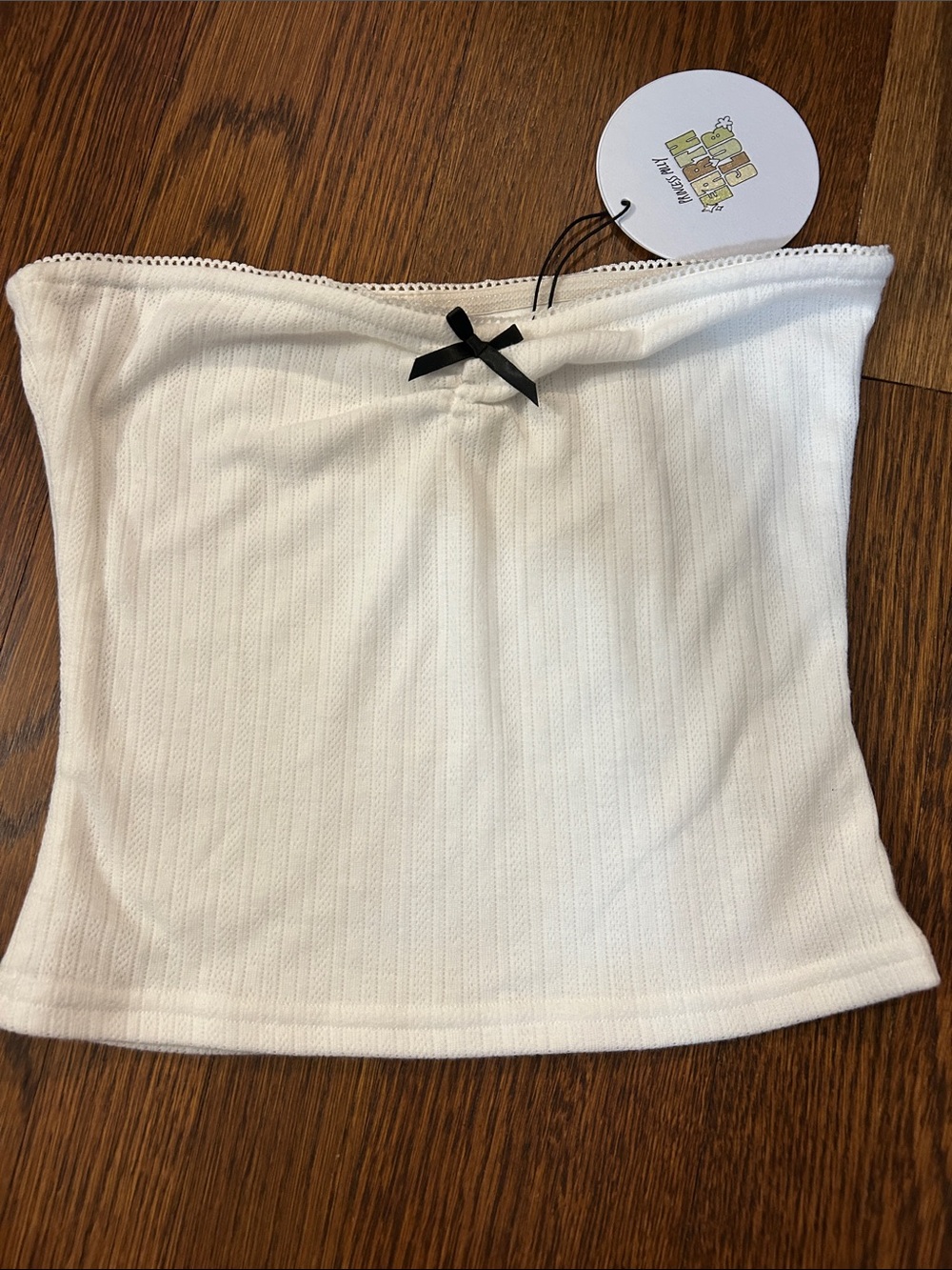 Princess Polly Women’s White Strapless Ribbed Tube Top with Bow